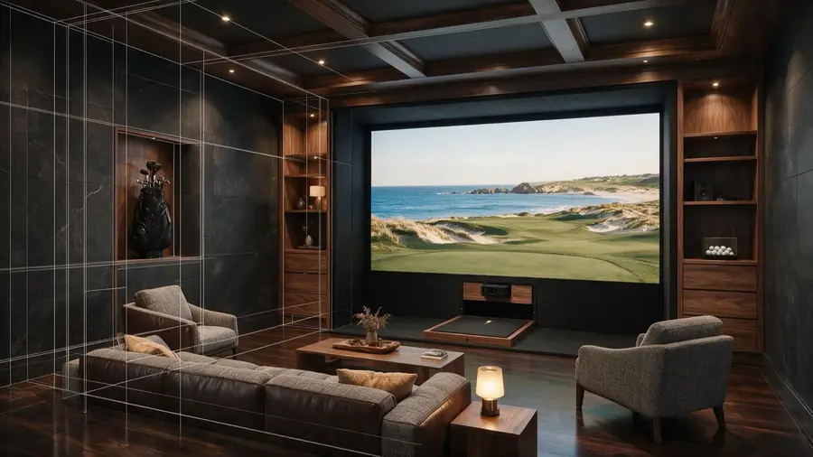 3D plan of a golf simulator room
