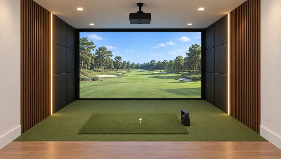 Compact golf simulator with padded walls