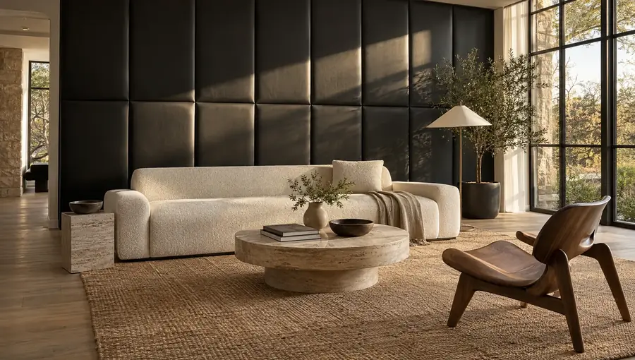 Living room with padded wall